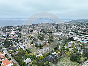 Aerial view of Del Mar coastline and beach, San Diego County, California, USA.