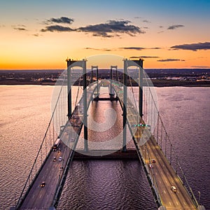 Aerial view of Delaware Memorial Bridge at dusk. photo