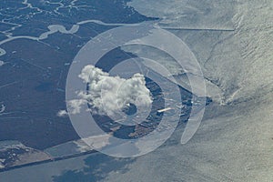 Aerial view of the Delaware River and the Salem Nuclear Power Plant