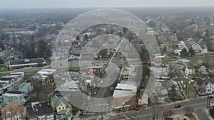 Aerial View of Delaware Riverfront Community on Foggy Day During Covid-19 Quarantine