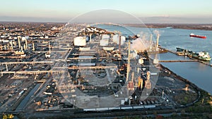 Aerial View of Delaware Riverfront Refineries and Pipeline