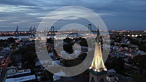 Aerial View of Delaware Riverfront Town Gloucester New Jersey