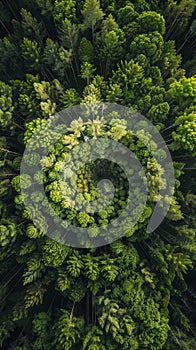 Aerial view of dense green forest