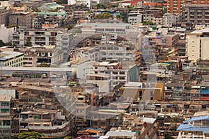 An aerial view of the densely populated and congested city