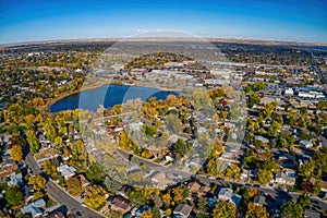 Aerial shot of the Denver suburb of Thornton in Colorado during autumn