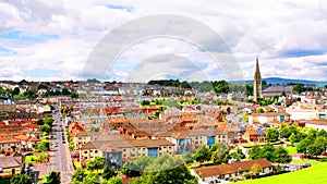 Aerial view of Derry Londonderry city center in Northern Ireland, UK