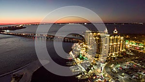 Aerial view of Destin skyline at night, Florida photo