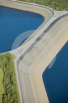 Aerial view : Detail of a barrage with 2 lakes photo