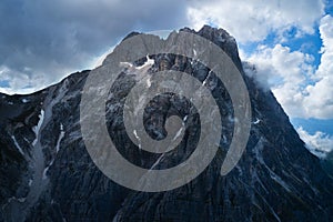 aerial view detail of the great horn of the mountain complex of the gran sasso d\'italia abruzzo