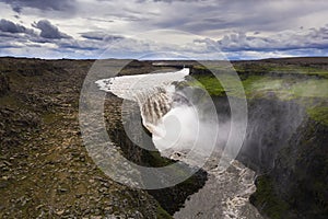 Aerial view of Dettifoss waterfall in Iceland