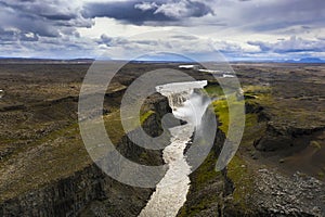 Aerial view of Dettifoss waterfall in Iceland