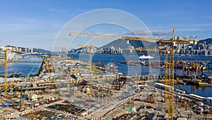 Aerial view of development of Kai Tak Airport,Kowloon city, Hong Kong