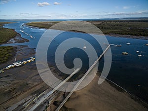 Aerial view of Devilbend Reservoir lake and park. Melbourne