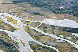 Aerial view of The Dezadeash River in Yukon, Canada