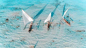 Aerial view of the dhows of fishermen in Stone Town, Zanzibar