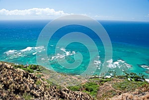 Aerial view of Diamond head lighthouse with azure ocean in background