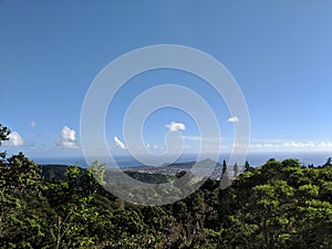 Aerial view of Diamondhead, Kapahulu, Kahala, Pacific ocean seen from the mountains