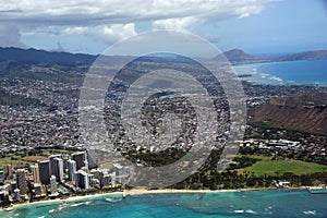 Aerial view of Diamondhead, Kapiolani Park, Waikiki, Ala Wai Can