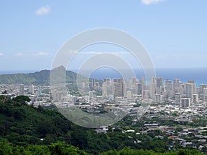 Aerial view of Diamondhead, Kapiolani Park, Waikiki, Ala Wai Canal and Kapahulu town