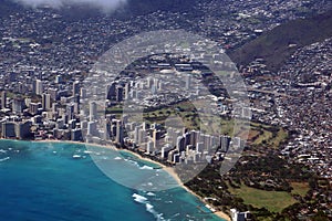Aerial view of Diamondhead, Kapiolani Park, Waikiki, Shell, Ala