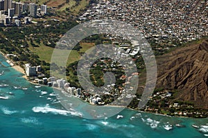 Aerial view of Diamondhead, Kapiolani Park, Waikiki, Shell, Kapa