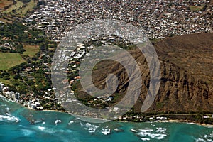 Aerial view of Diamondhead, Kapiolani Park, Waikiki, Shell, Kapa