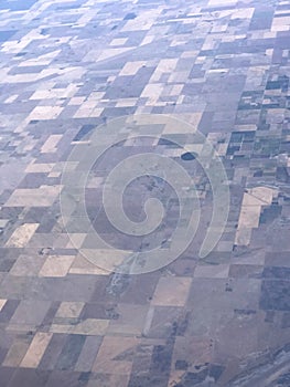 aerial view of the different planted fields. Patchwork