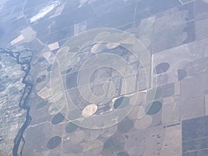 aerial view of the different planted fields. Patchwork