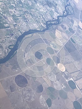 aerial view of the different planted fields. Patchwork