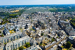 Aerial view of Dinan overlooking Gothic Church of Saint Malo, France