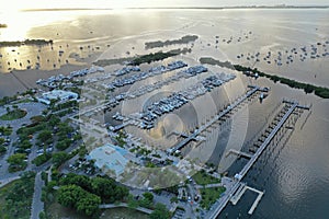 Aerial view Dinner Key Marina and anchorage in Coconut Grove, Miami, Florida