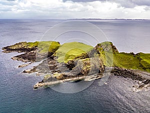Aerial view of the Dinosaur bay with the rare Dinosaur footprint of the sauropod-dominated tracksite from Rubha nam