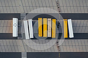 Aerial view of the distribution center, drone photography of the industrial logistic zone.