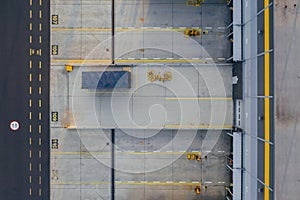 Aerial view of the distribution center, drone photography of the industrial logistic zone.