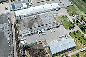 Aerial view of the distribution center in industrial logistic suburb zone