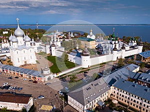 Aerial view of  district of Rostov-on-don on riverside with church