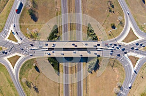 Aerial view of a diverging diamond interchange in Malbis, Alabama