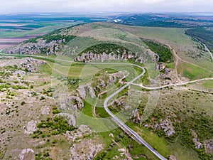 Aerial view of Dobrogea Gorges near Delta Dunari and Constanta R