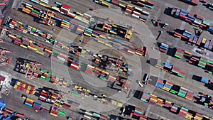 Aerial view of dock with containers.