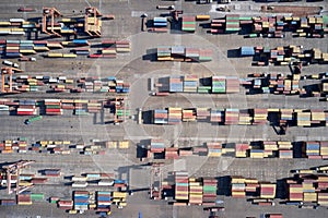 Aerial view of dock with containers. Izmir, Turkey.