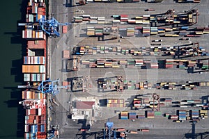 Aerial view of dock with containers. Port at Izmir.