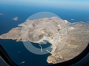 Aerial view of the dodecanese greek islands of kalymnos from an airplane