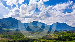 Aerial view of Doi Nang Non mountains or Thai cave Tham Luang at Chiang rai, Thailand.