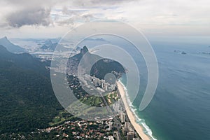 Aerial view of Dois Hermanos form Piedra de Gavea Rio de Janeiro, Brazil