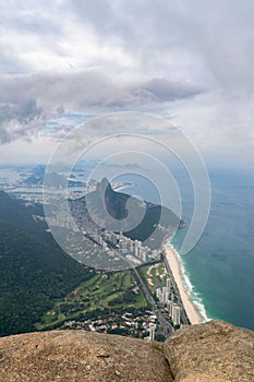 Aerial view of Dois Hermanos form Piedra de Gavea Rio de Janeiro, Brazil