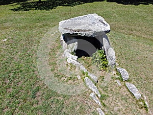 Aerial view of a dolmen, a prehistoric tomb, ancient burial