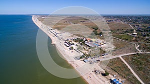 Aerial view of the Dolzhanskaya foreland and the Azov Sea. Russia