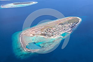 Aerial view of domestic airport in Baa Atoll Maldives