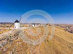 Aerial view of Don Quixote windmills. Molino Rucio Consuegra in the center of Spain