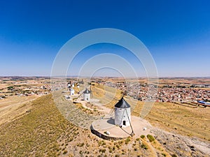 Aerial view of Don Quixote windmills. Molino Rucio Consuegra in the center of Spain